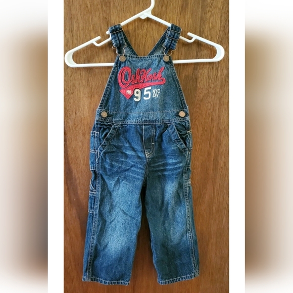 OshKosh B'gosh Denim Bib Overalls Big Logo Sz 24 Months - Picture 1 of 2
